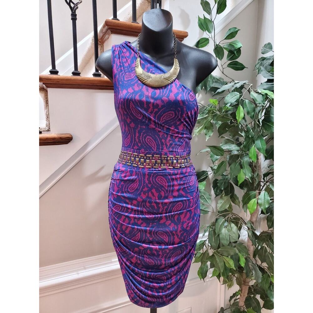 Kouture By Kimora Purple One Shoulder Polyester Knee Length Dress Large